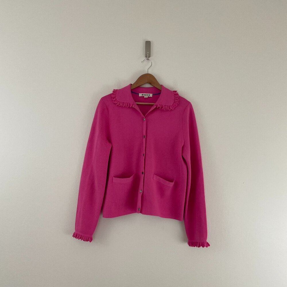 Boden Jessie Frill Collared Button Front Cardigan Sorbet Pink Size Medium